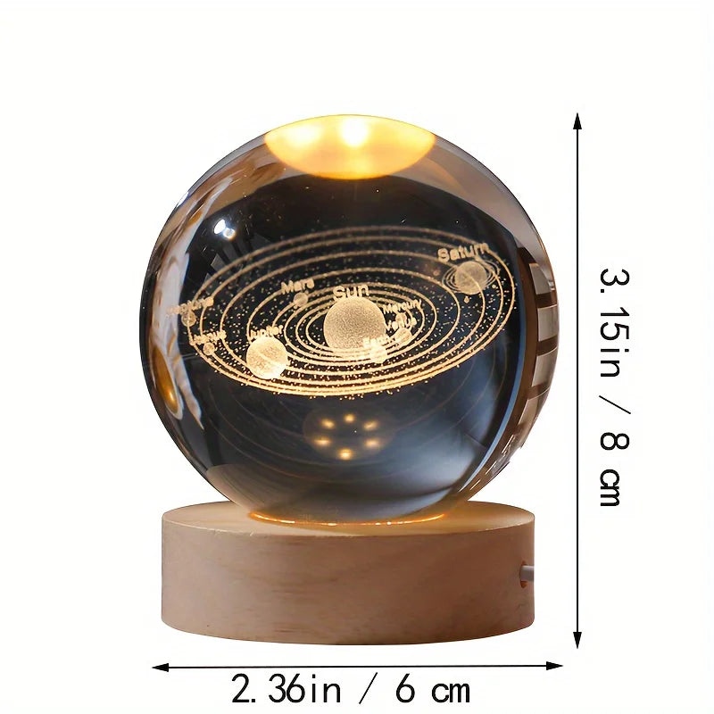 Astronaut 3D Solar System Crystal Ball with LED Lighting Ball Laser Carved Glass - Perfect Gift For Decor